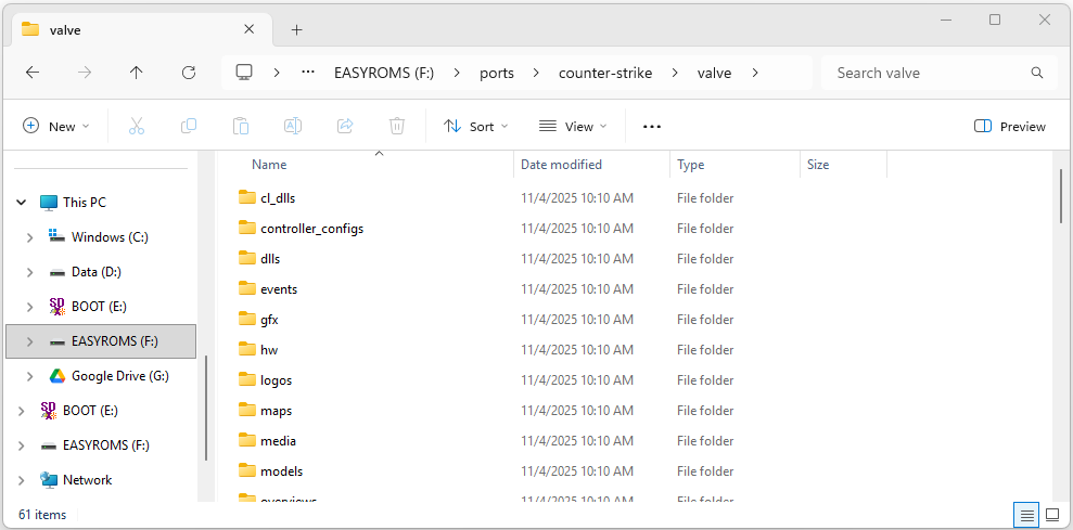 Valve Folder Contents